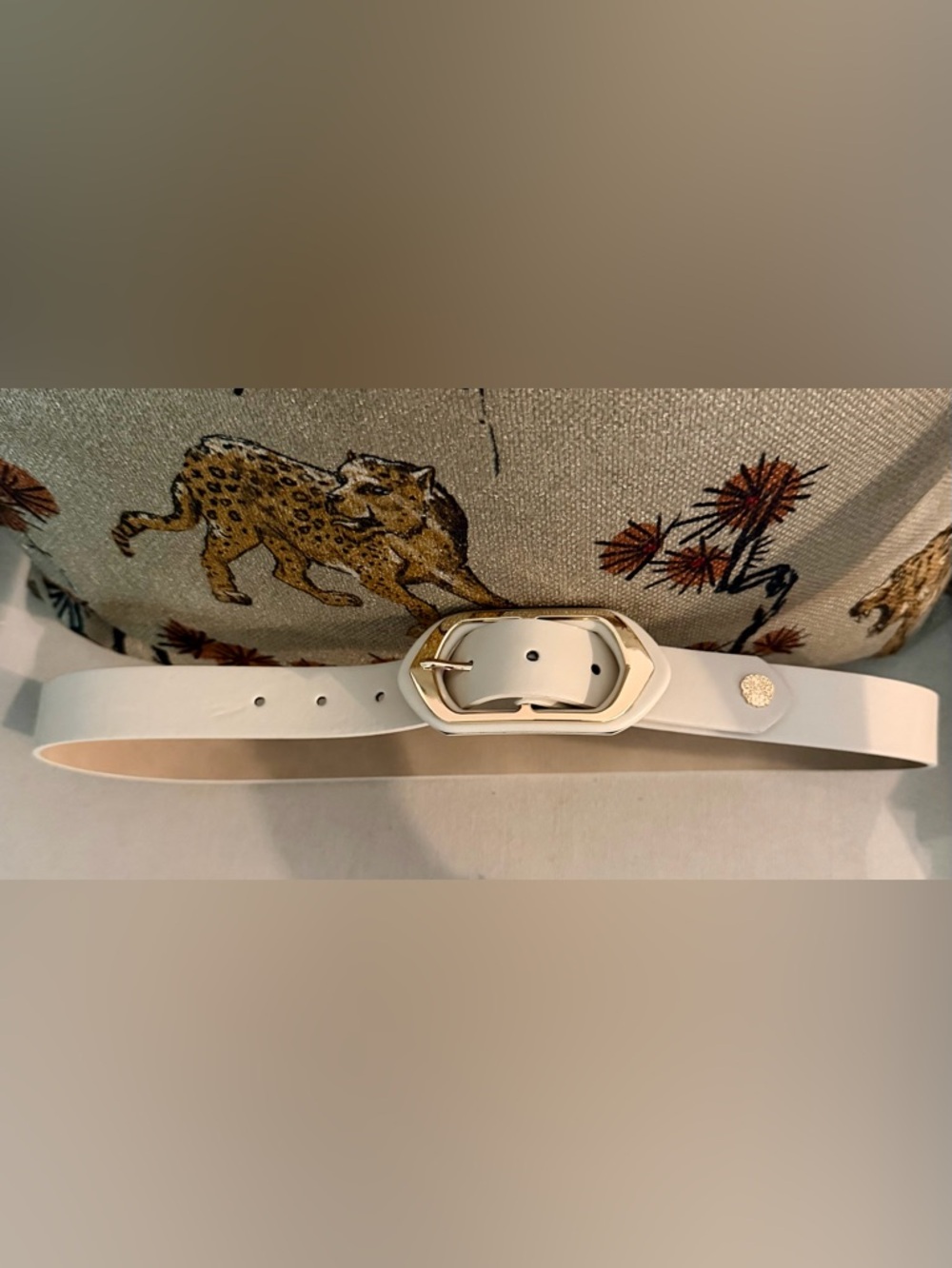 Vince Camuto Cream Belt with Gold-Tone Buckle